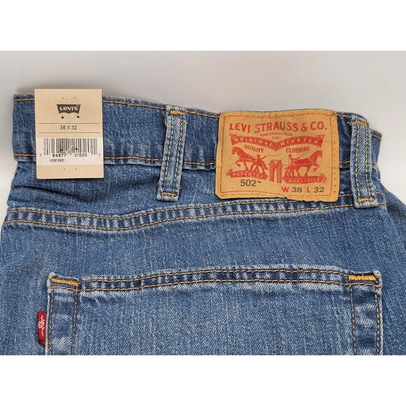 Levis 502 Jeans Mens 38x32 Blue‎ Stretch Denim Tapered Fit Waterless New Tags - Picture 3 of 10